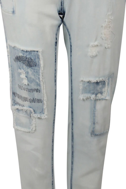 Faded Denim Patchwork Jeans