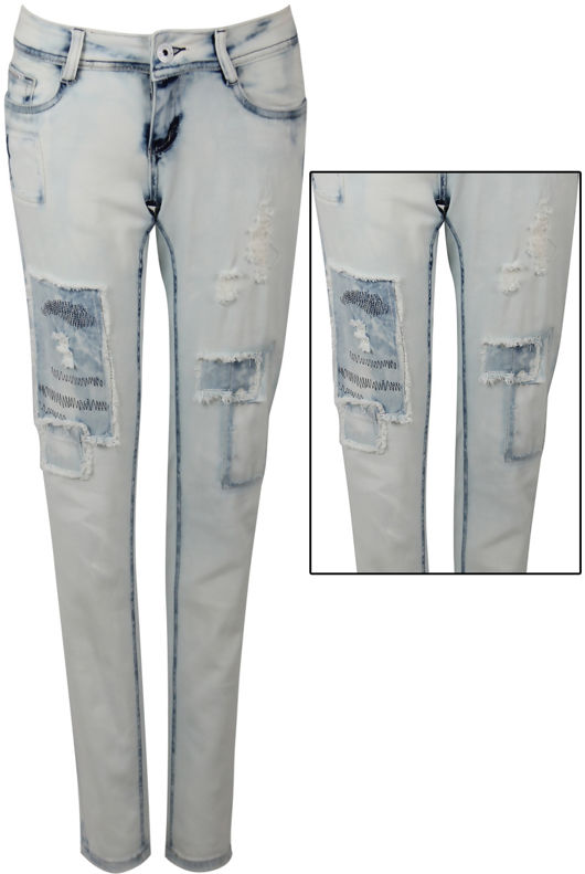 Faded Denim Patchwork Jeans
