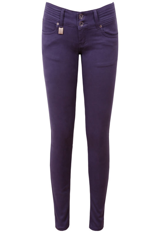 Purple Pleated Waistband Supersoft Stretch Skinny Jeans 