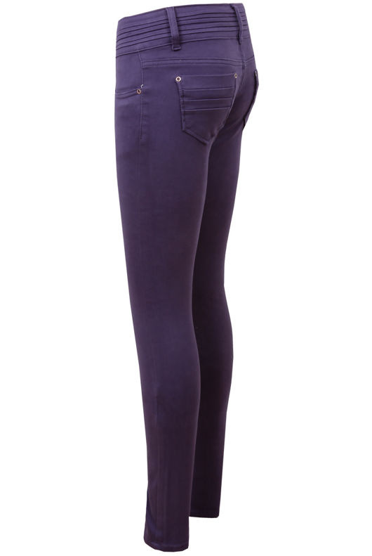 Purple Pleated Waistband Supersoft Stretch Skinny Jeans 