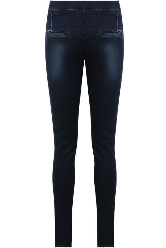 Blue Zip Front Up Stretch Band Skinny Jeans 