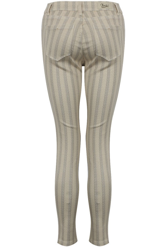 Beige Striped Skinny Jeans
