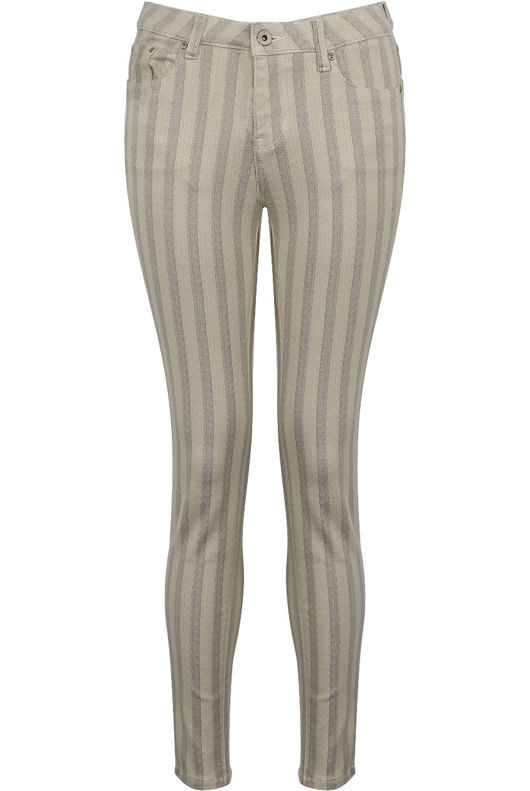 Beige Striped Skinny Jeans