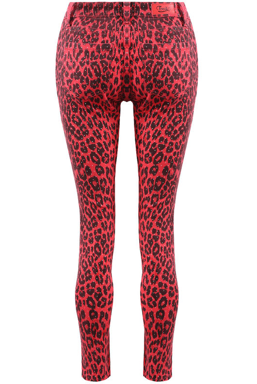 Hot Pink Studs Trim Leopard Jeans