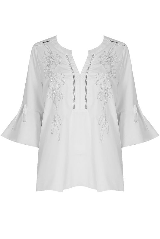 White Bell Sleeve Embroidered Blouse