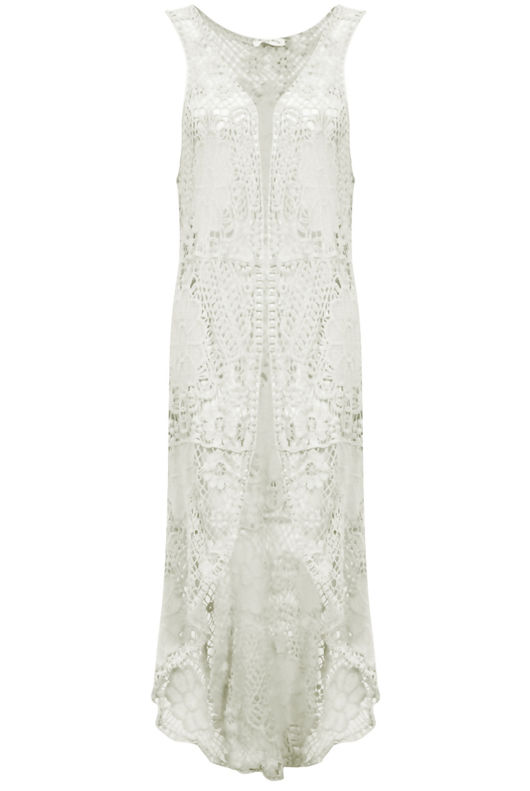 Cream Crochet Maxi Waistcoat 