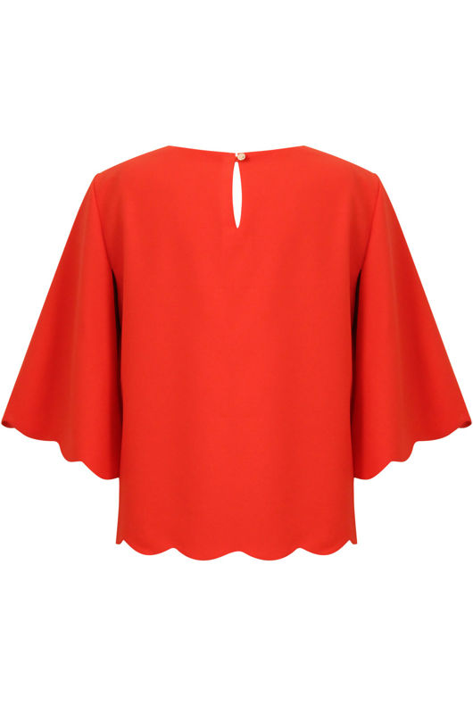 Red Scalloped Edge Caped Sleeve Top