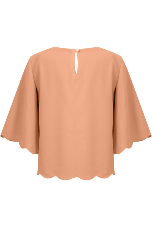 Pink Scalloped Edge Caped Sleeve Top