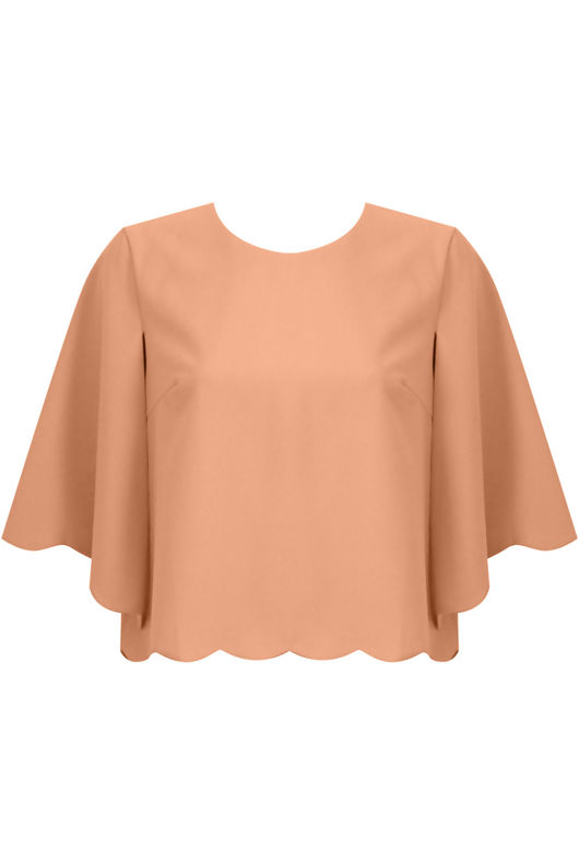Pink Scalloped Edge Caped Sleeve Top