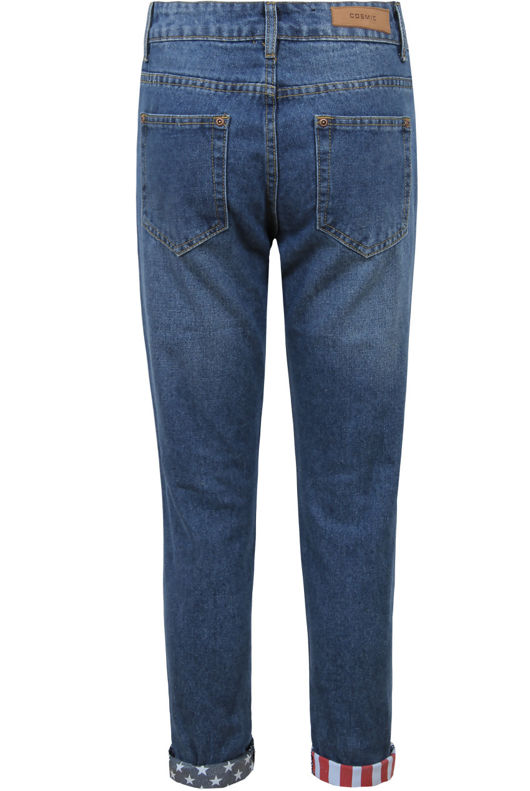 Blue Ripped Detail Front Zip Up Boyfriend Jean