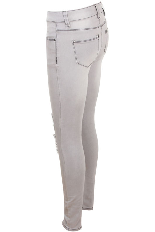 Grey Fitted Knee Ripped Jeans