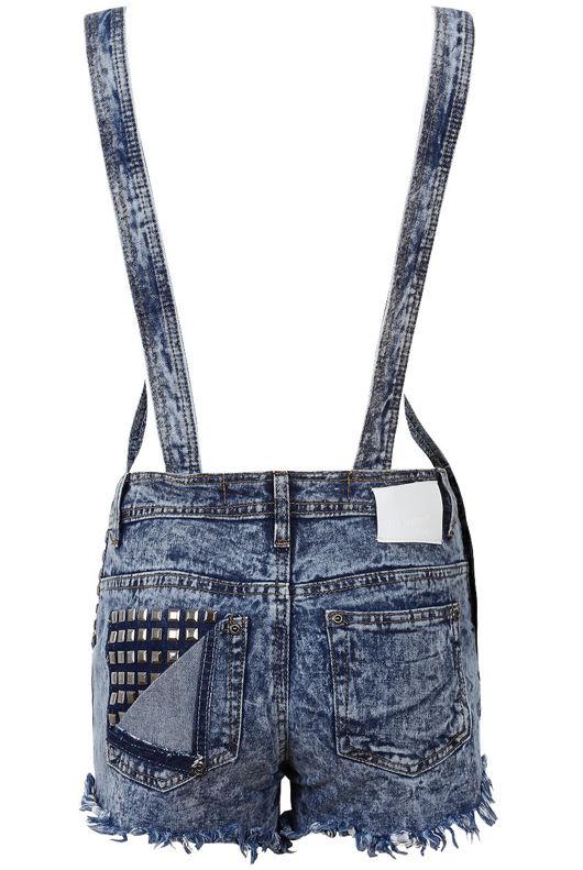 Denim Snow Wash Stud Detail Front Pocket Dungaree 