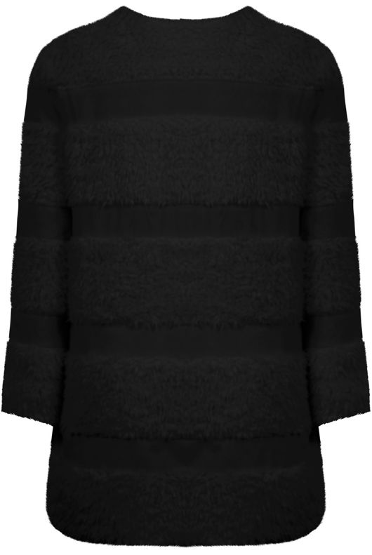 Black Layered Fur Detail Hook up Long Coat