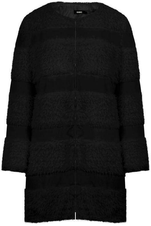 Black Layered Fur Detail Hook up Long Coat