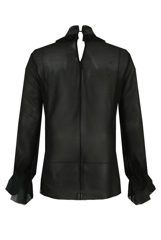 Black Chiffon Frill Knot Trim Blouse