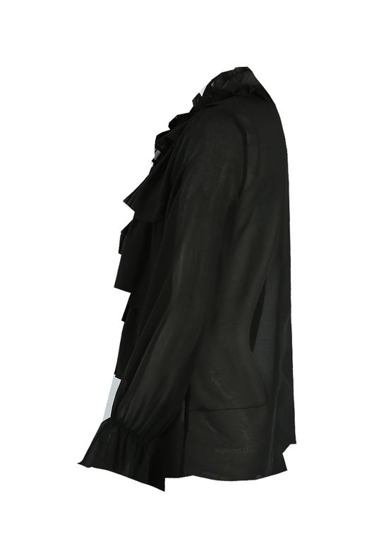 Black Chiffon Frill Knot Trim Blouse