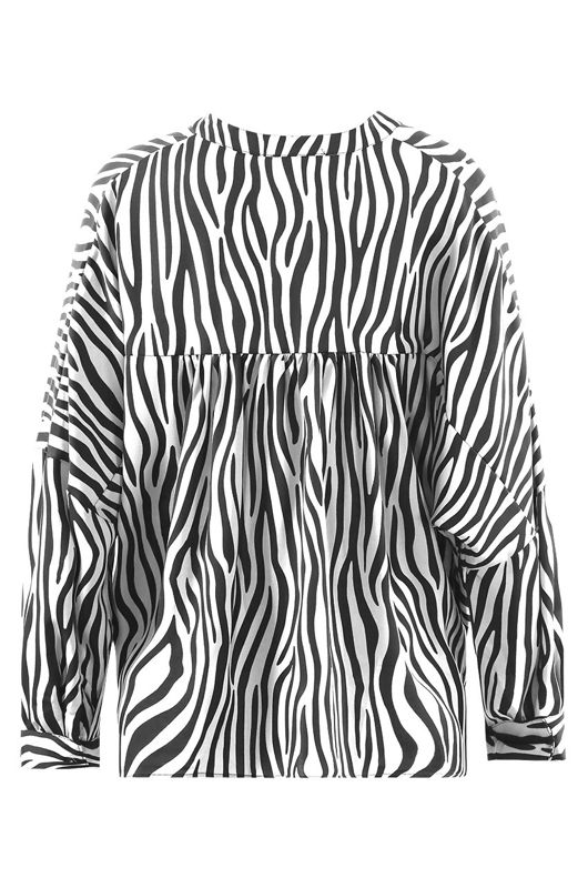 White Animal Print Curved Hem Blouse