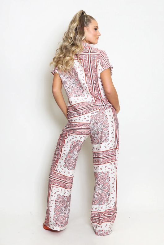 Orange Paisley Printed Wide Leg Trousers