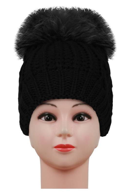 Cable Knit Fur Pom Beanie