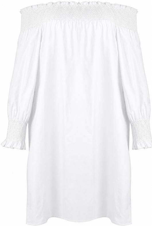 White Elasticated Off Shoulder Shift Dress