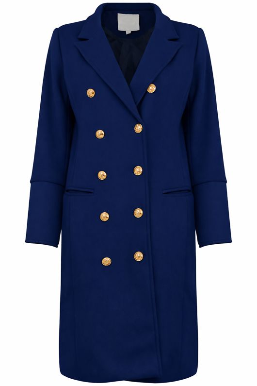 Navy Double Breasted Wool Trench Coat