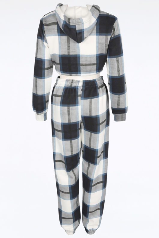 Check Cropped Hoodie & Jogger Loungewear