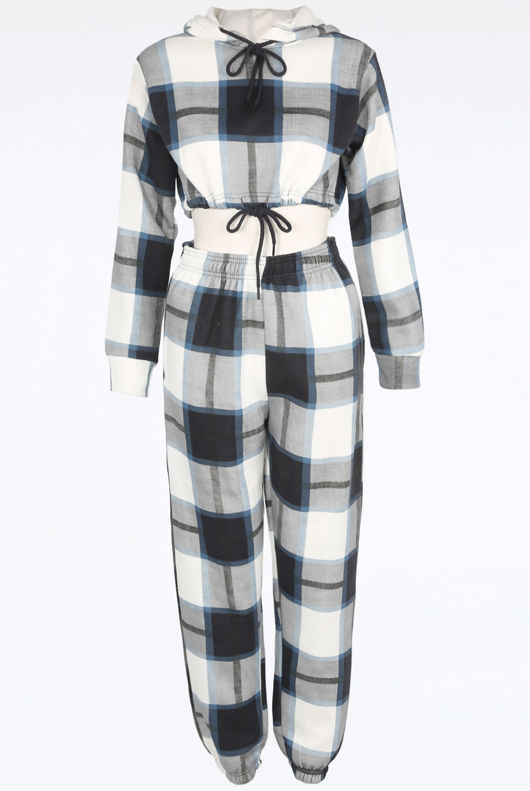 Check Cropped Hoodie & Jogger Loungewear