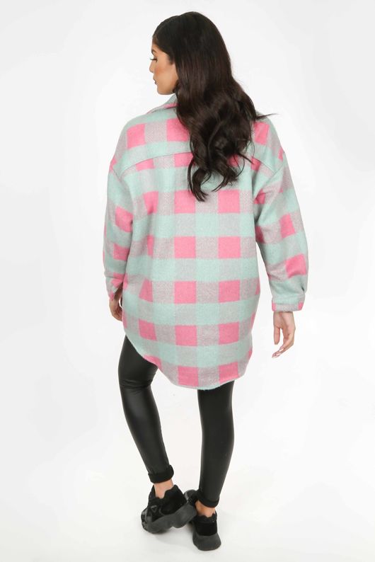 Pink Checked Oversized Shacket