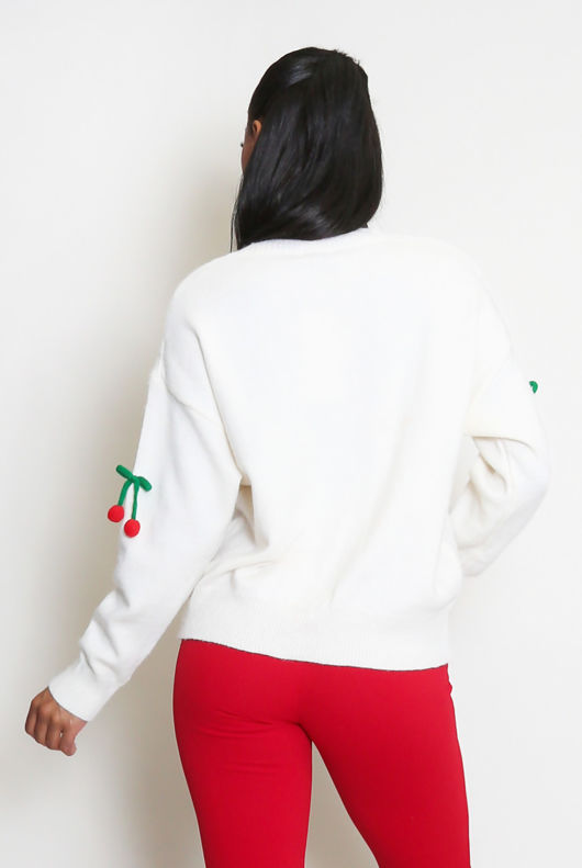 Cream Cherry Embellished Jumper 