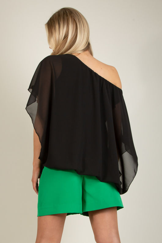 Black Chiffon Oversized Top With Jersey Underband