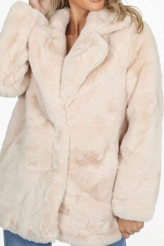 Luxe Beige Chunky Faux Fur Coat