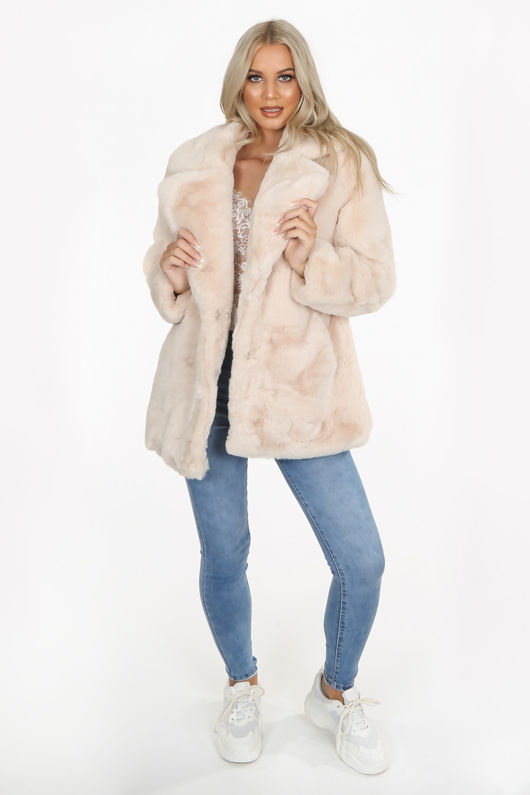 Luxe Beige Chunky Faux Fur Coat