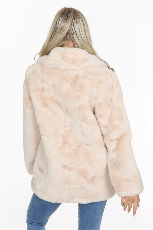Luxe Beige Chunky Faux Fur Coat