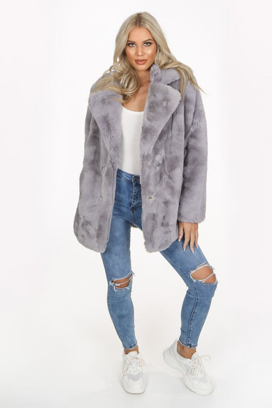 Grey Faux Fur Overcoat