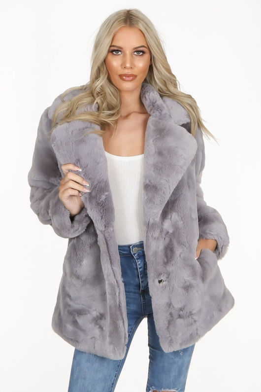 Grey Faux Fur Overcoat