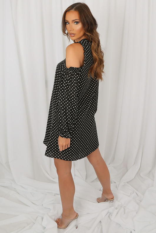 Polka Dot Cold Shoulder Shift Dress