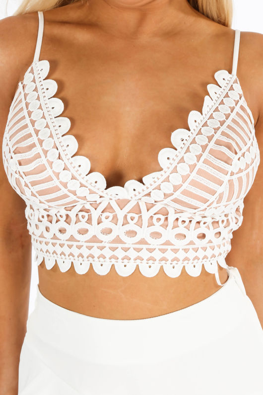 Contrast Crochet Bralet In White