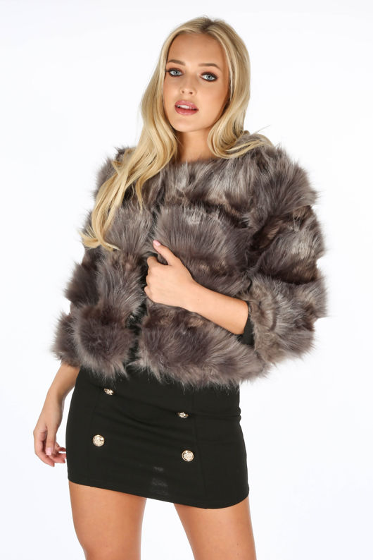 grey faux fur coat