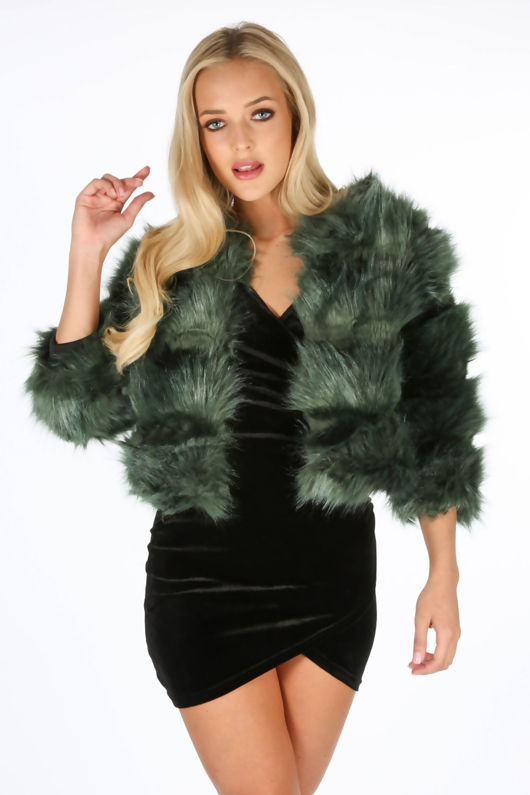 Bottle Green Cropped Super Soft Faux Fur Jacket