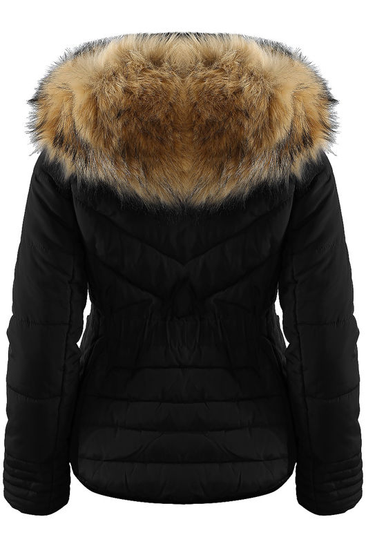 Black Fur Hood Funnel Neck Jacket