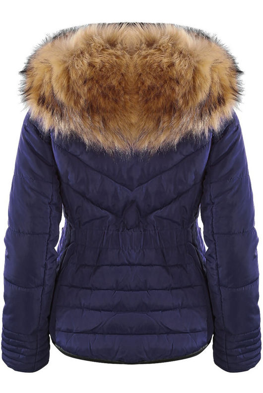 Navy Fur Hood Funnel Neck Jacket