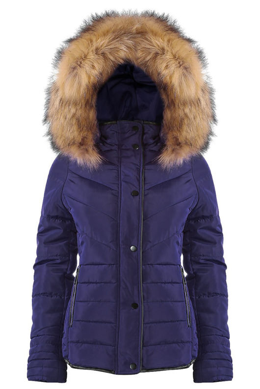 Navy Fur Hood Funnel Neck Jacket