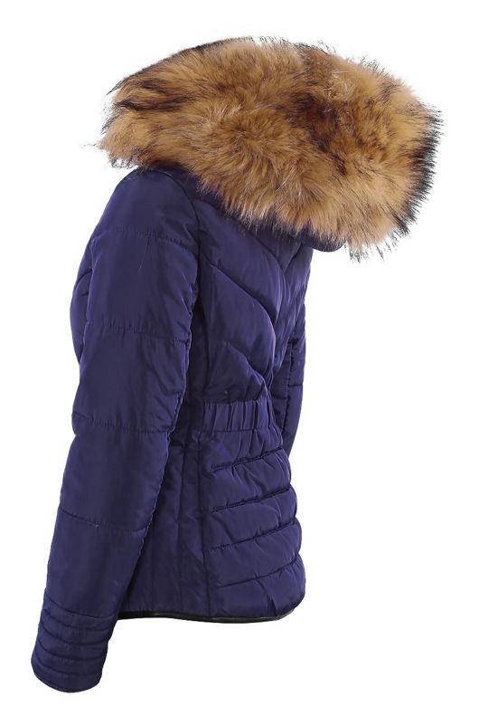 Navy Fur Hood Funnel Neck Jacket