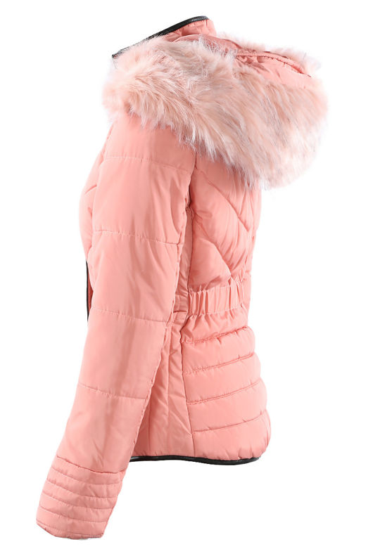Rose Fur Hood Funnel Neck Jacket