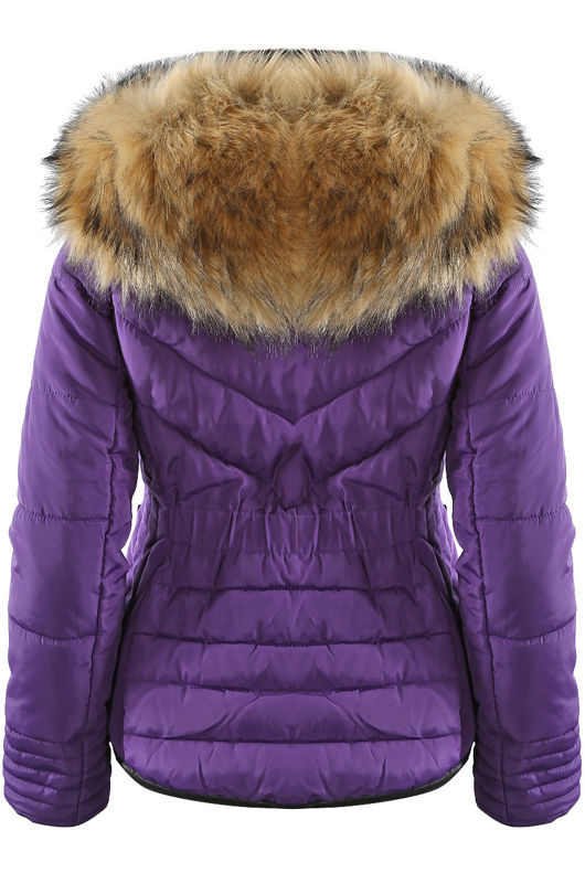 Purple Fur Hood Funnel Neck Jacket