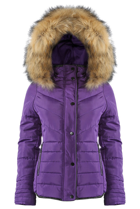 Purple Fur Hood Funnel Neck Jacket