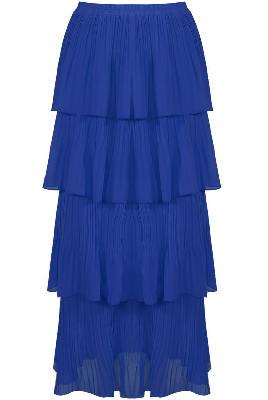 Royal Blue Tier Hem Elasticated Waist Maxi Skirt