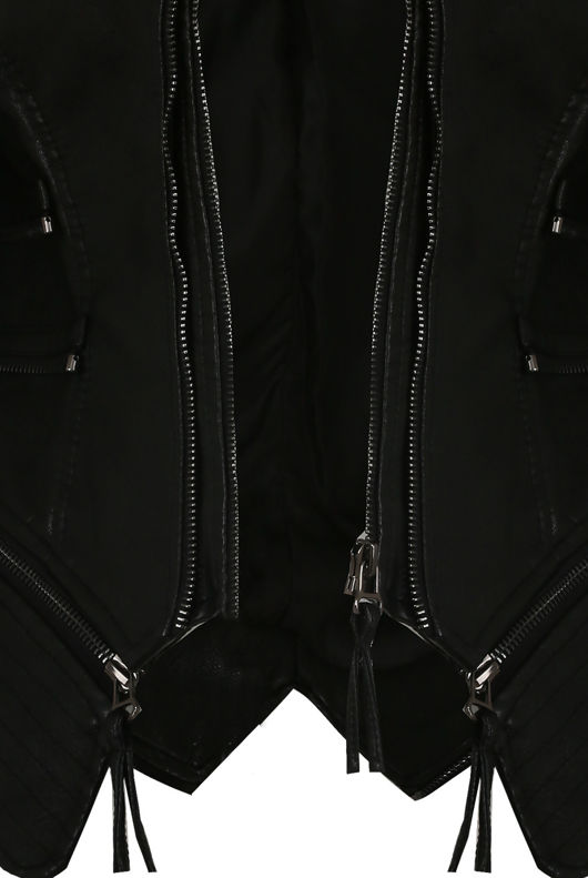 Black PU Double Collar Silver Zip Up Jacket
