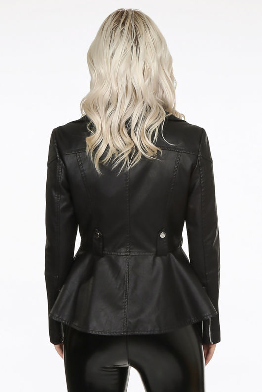 Black Faux Leather Peplum Biker Jacket