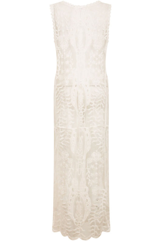 Cream Crochet Maxi Wais-tcoat 